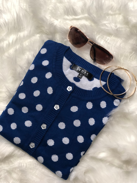 MICHELLE POLKA DOT JACQUARD 3/4 SLEEVE SWEATER CARDIGAN