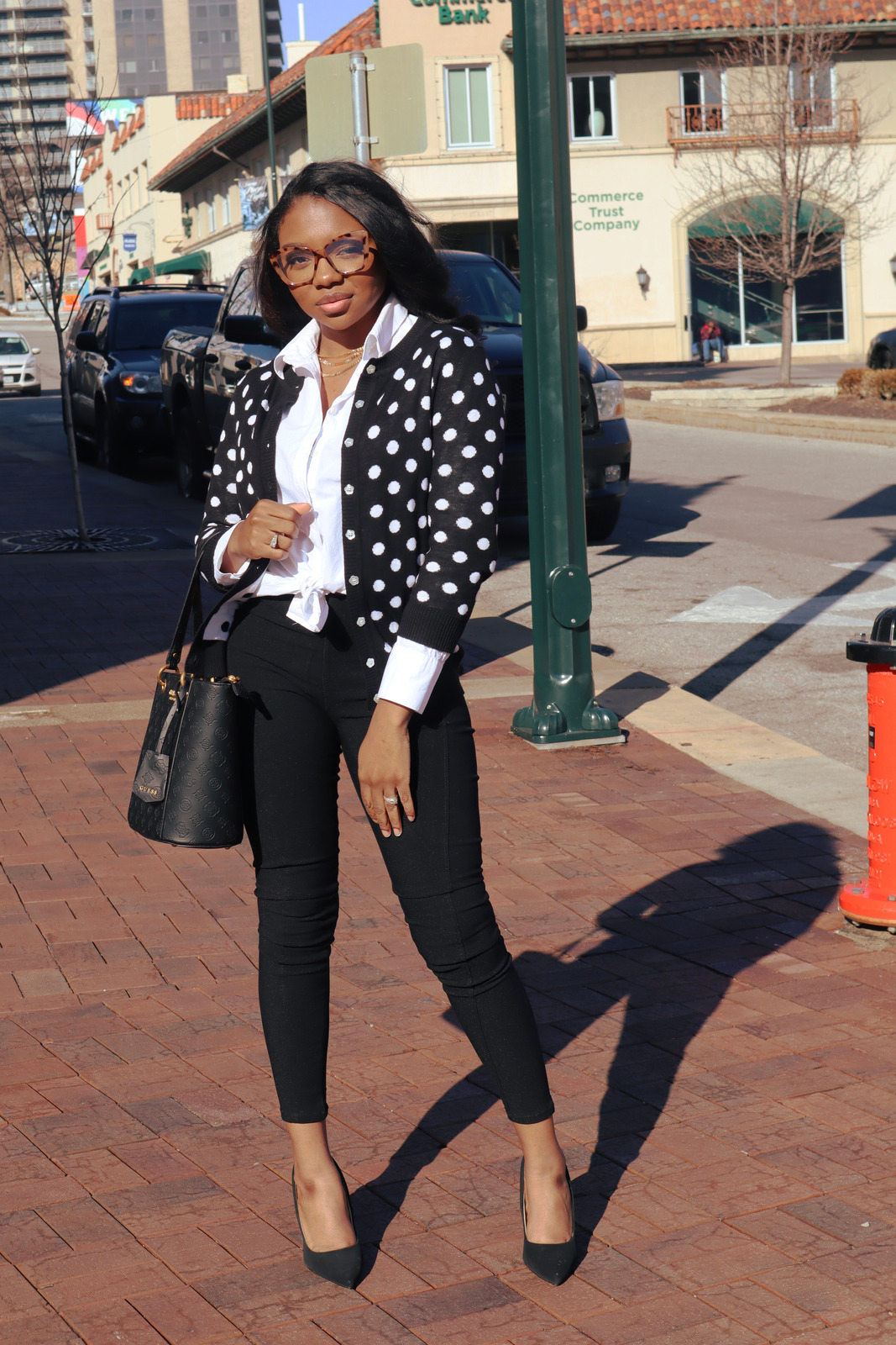 MICHELLE POLKA DOT JACQUARD 3/4 SLEEVE SWEATER CARDIGAN